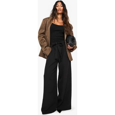 boohoo Dames Woven Pleated Belted Wide Leg Trouser | Zwart | Maat: 34
