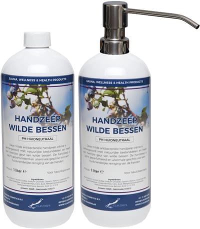 Handzeep Wilde Bessen 1 liter - set van 2 stuks - met gratis RVS zilverkleurige pomp - Voordeelverpakking