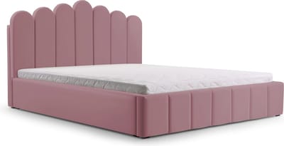 Tweepersoonsbed met fluwelen bekleding, met hoofdeinde, lattenbodem, bed voor volwassenen - BED 03 - 160x200 - Donkerroze (TRINITY 23)
