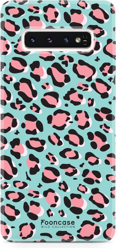 Fooncase Hoesje Geschikt voor Samsung Galaxy S10 Plus - Shockproof Case - Back Cover / Soft Case - Luipaard / Leopard print / Blauw