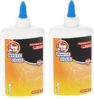 Mr Glue Hobby Lijm - 2x - 250 ml - wit - in fles - extra sterk - flexibele fix - snel drogend - knutsellijm