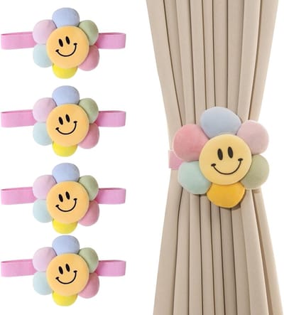 ZEYNOMAX- Gordijnbinders 4 Stuks - Kleurrijke Bloem Gordijnhouders - Elastische Bandruggen - Gordijnhoudergesp - Decoratief - Zonder Boren