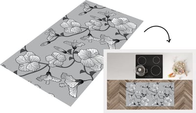 Keukenloper - Loper keuken - Hibiscus - Grijs - Tropisch - Patroon - 120x60 cm - Keukenloper vinyl