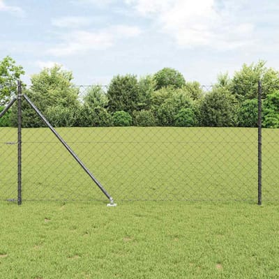 vidaXL - gaashek - met - grondpennen - 25 - x - 1 - m - PVC-Coated - Staal - Grijs - Mesh