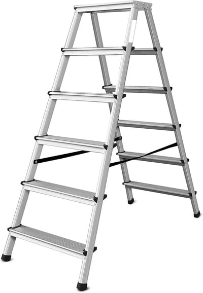 Dubbelzijdige Ladder - Huishoudladder Vouwladder - Klus Klussen - Aluminium Constructie - 2x6 Treden - Aluminium