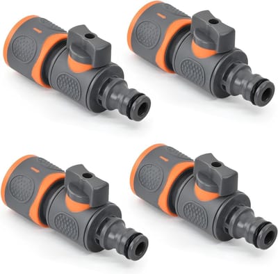 4 Stuks Tuinslang Koppeling met Regelklep, Snelle Koppeling met 2-Weg Regelklep voor 1/2 Inch Tuinslang, Tuinaccessoires en Waterbeheer