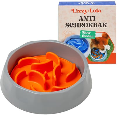 Lizzy & Lola - 2-in-1 voerbak en anti schrokbak - Slow feeder - Hond en kat - Wild Orange
