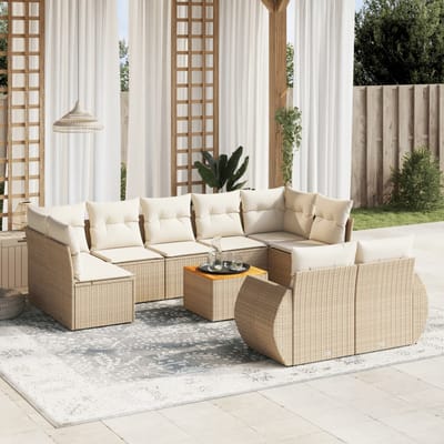 vidaXL - 10-delige - Loungeset - met - kussens - poly - rattan - beige