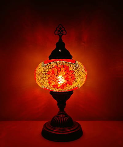 Turkse lamp - tafellamp met mozaïek bol 13 cm oranje - 1 stuk - handgemaakt en authentiek