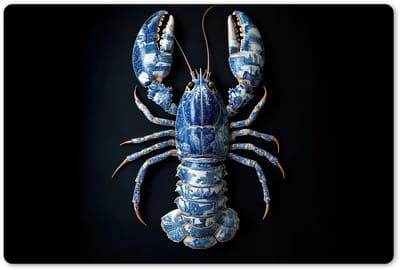Placemats 45x30 cm - Placemat kunststof - 1 stuk - Kreeft - Delftsblauw - Schild - Stoer - Borden onderleggers - Decoratie voor op tafel - Keuken tafeldecoratie accessoires - Vinyl onderlegger - Tafelversiering