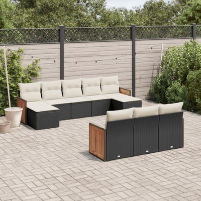 vidaXL - 10-delige - Loungeset - met - kussens - poly - rattan - zwart