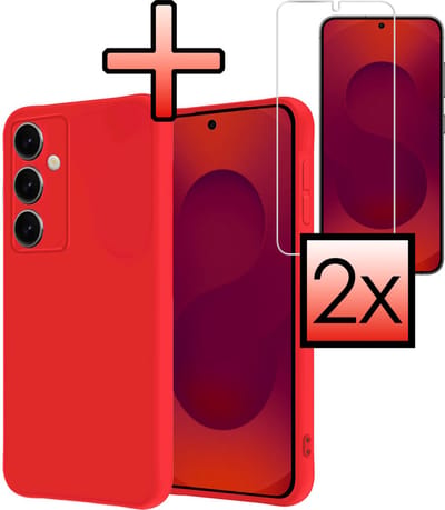Hoesje - Met 2x Screenprotector - Geschikt voor Samsung Galaxy S25 - Sterk & Shockproof - Back Cover - Siliconen Case - Telefoon Hoes - Rood