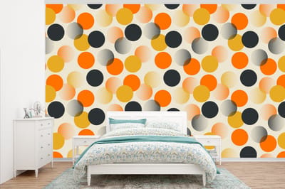 Behang - Fotobehang Polkadot - Design - Retro - Oranje - Breedte 345 cm x hoogte 220 cm