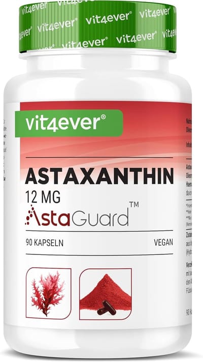 Vit4ever Astaxanthine 12 mg AstaGuard® - 90 Vegan Capsules - Hoog Gedoseerd - 6 Maanden Voorraad - Premium Oleoresine uit Haematococcus pluvialis