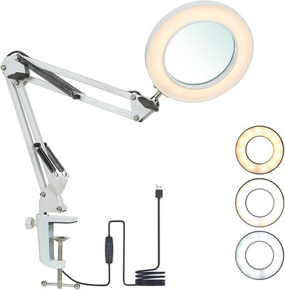 Verstelbare LED Vergrootlamp met Klem en Dimfunctie voor Bureel en Handwerk