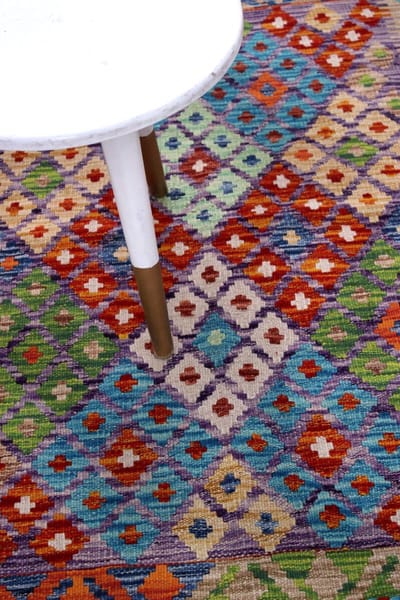 Kleurrijk Tapijt Laagpolig Handgeweven Wollen Vloerkleed - Koho Afghan Kelim 126x87 - 126x87cm- Modern - Woonkamer - Salon - Slaapkamer - Eetkamer