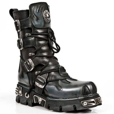 New Rock Flame geaccentueerde zwart/zilver lederen laarzen-591-S2