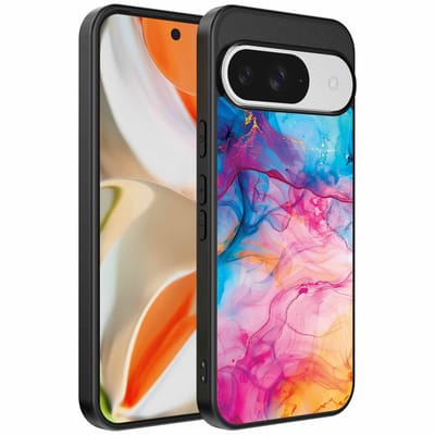 Geschikt voor Google Pixel 9 Pro XL Telefoonhoesje met Regenboog Acryl Marmer Opdruk - TPU Backcover Case Rainbow Acrylic Marble Design - Smartphonica geschikt voor Google Pixel 9 Pro XL