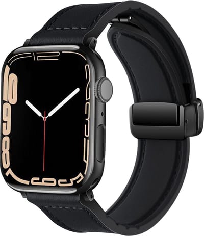 Strap-it PU lederen bandje met magnetische D-buckle sluiting - geschikt voor Apple Watch Series 1/2/3/4/5/6/7/8/9/10/11/SE/SE2/SE3 - Bandje PU leer voor iWatch maat: 38 / 40 / 41 / 42mm - zwart