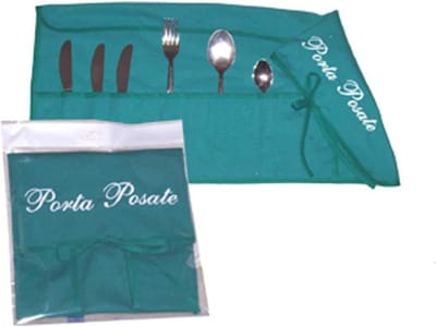 Bestekhouder van gedekte doek 35 x 62 cm - Geborduurd - Voor 12 bestekdelen - Made in Italy