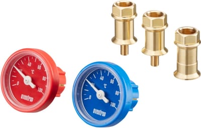 OVENTROP Thermometer ombouwset, rood en blauw voor artikelnr. 10757.., 10771.., 10773.. en 10778.. DN 25 en DN 32, 1078182