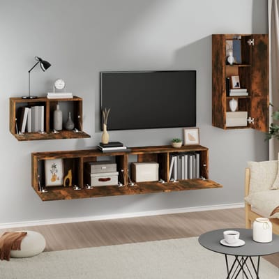 vidaXL - 4-delige - Tv-meubelset - bewerkt - hout - gerookt - eikenkleurig