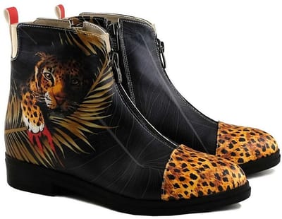 Goby Jungle Spirit Boots – Dames Enkellaarsjes – Luipaardprint & Kunstdesign – Vegan Leer – Handgemaakt – Maat 36
