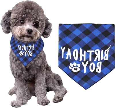 Verjaardagsbandana voor Honden - Geruite Dog Bibs en Pet Scarves voor Feestjes - Geschikt voor Kleine, Middelgrote en Grote Honden en Puppies (Blauw)