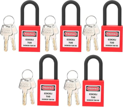 Allecto Compatibel - Veiligheidshangslot - Industrieel - Rood - Hangslot - Nylon - Lockout Tagout - Logistiek - 5 sets slot, 38 mm, stofdicht, loto, veiligheidsslot
