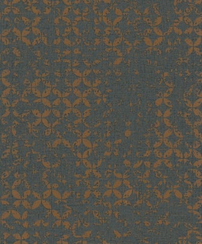 Behang met luxe metallic afwerking - grafische verweerde rondjes 0,53 x 10,05 - Hotel Chique behang - Koper Glans behang - Slaapkamer - City Romance
