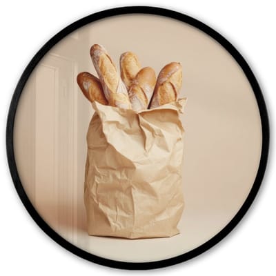 Poster in lijst Rond - Fotolijst 40x40 cm - Posters - Baguette - Brood - Stokbrood - Beige - Ronde posterlijst zwart - Decoratie - Wanddecoratie woonkamer - Muurdecoratie slaapkamer