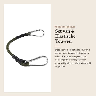 Dailygoods- Elastisch Touw 8 mm Dik - 4 Stuks - Bergbeklimmingsgesp - Kamperen - Bagage - Rubbermateriaal, 30 cm - Bungee Cord