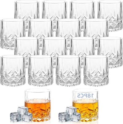 Dailygoods- Tumbler Set van 18 Stuks - Whiskyglazen 200 ml - Kristalglazen met Reliëf - Scotch/Bourbon/Cognac - Elegante Glazen voor Feest - Perfect voor Koude Drankjes - Whiskyglas