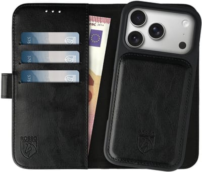 Rosso Element Geschikt voor Apple iPhone 17 Pro | Uitneembaar 2-in-1 Hoesje | Luxe Portemonnee | Back Cover en Book Case | Pasjeshouder | Zwart