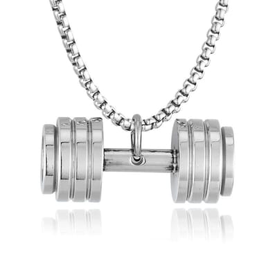 My Sweet Romance® – Fitness ketting | Dumbell sieraad | krachttraining-Halsketting met Dumbbell – Zilver – 60 cm – RVS – Bedel 37 x 14 mm
