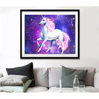 Diamantschilderij Wit Paard Volledige Ronde Diamant Borduurwerk Dieren Afbeelding 5D Strass Woondecoratie 20X30CM blue