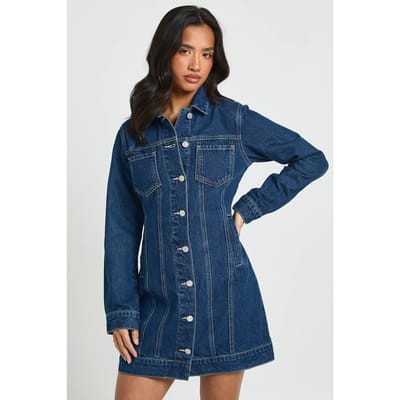 boohoo Dames Petite Western Denim Mini Jurk | Vintage Was | Maat: 40