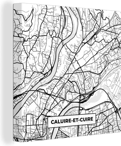 Canvas Schilderij Stadskaart - Plattegrond - Caluire-et-Cuire - Kaart - Frankrijk - Zwart wit - 20x20 cm - Wanddecoratie