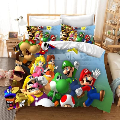 Mario Dekbedovertrek Set Dekbed Beddengoed 3D Kinderbeddengoed Set 3-Delig 1 Dekbedovertrek King Size AU Single(140*210cm)3pcs