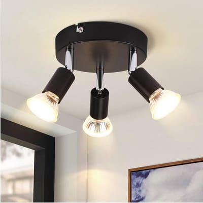 Glitzerlife Plafondspot, zwart, rond, 3 lampen, GU10, plafondlamp, metaal, draaibaar, plafondspots, industrieel, voor keuken, hal, slaapkamer, eetkamer, galerij, zonder lampen