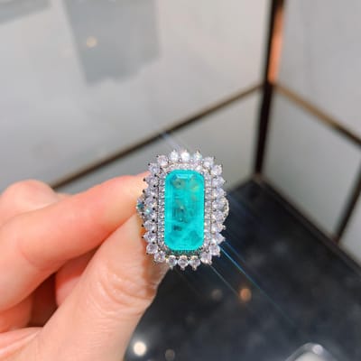 Zilveren Ring Simulatie Paraiba Retro Stijl Schitterend Diamant-ingelegd Voor Dames Ring Feest Verjaardag Bruiloft Cadeau 8 gray