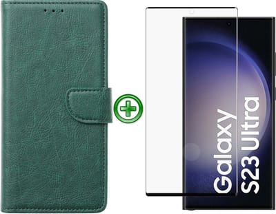 Samsung Galaxy S23 Ultra hoesje - Met Samsung S23 Ultra Screenprotector - Portemonnee Cover - Groen