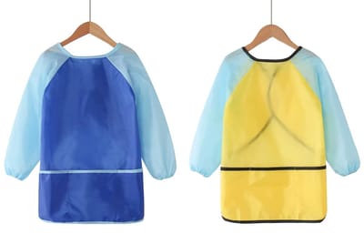 2 Stuks - Waterdichte knutselschort - Schilderschort - kinderen 4-7 jaar – Geel Blauw – Verfschort met voorvakjes voor knutselbenodigdheden