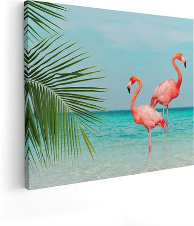 Artaza Canvas Schilderij Strand En Zee - 50x40 cm - Wanddecoratie Flamingo - Muurdecoratie Tropisch - Schilderijen Op Canvas