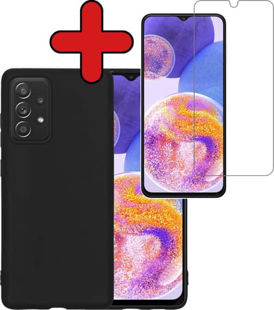Hoesje - Met Screenprotector - Geschikt voor Samsung Galaxy A23 - Sterk & Shockproof - Telefoon Hoes - Back Cover - Siliconen Case - Telefoonhoes - Zwart