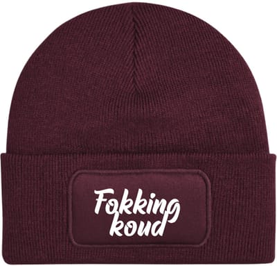 Wintermuts Burgundy | wit - Fokking koud (cursief) - soBAD. | Unisex | Skimuts | Muts | Kou | met grappige tekst | Winter | Beanie | Bordeaux rood