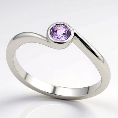 Cavill - Zilveren Ring Dames - 925 Sterling Zilver Gerhodineerd - Ceylon Paarse Saffier Rond 0,207 ct - Bezel Zetting - Modern Design Elegantie