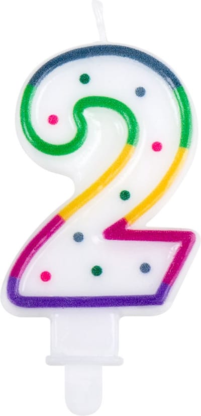 Boland - Kaarsje Confetti '2' Regenboog,Multikleurkleur - Verjaardag, Kinderfeestje, Tienerfeestje
