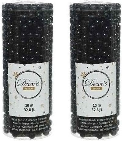 Decoris Kralenslinger - 2x - zwart - 10 meter - kunststof - glans - kerstslinger - kerstversiering