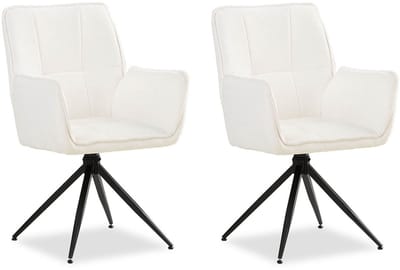 Homestyle4u Eetkamerstoelen - 2 Stoelen - met armleuningen - draaibaar - Chenille Wol Wit